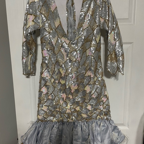 Silver and Gold Sequin Dress with Ruffle Hem - Picture 7 of 16